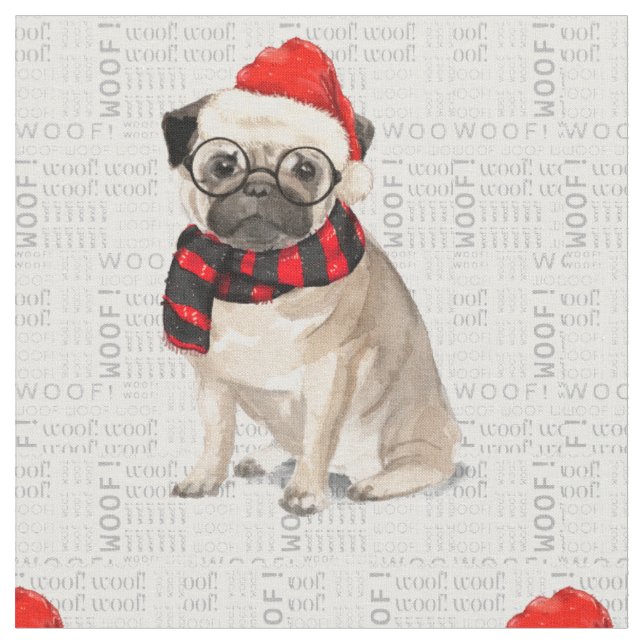 Festive Helgdag Cute Pug Hund jul Tyg (Närbild)