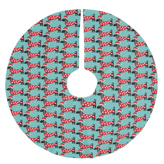 Festive Helgdag Dachshunds Julgransmatta Borstad Polyester (Framsidan)
