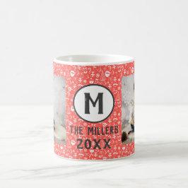 Festive Helgdag Family Monogram Red 2 Foto Year Kaffemugg
