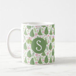 Festive Helgdag Fir Träd Monogram Mugg