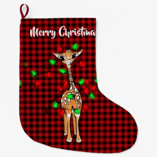 Festive Helgdag Giraffe buffalo plaid Stor Julstrumpa