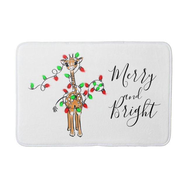 Festive helgdag Giraffe, grönt Red twinkle ljus Badrumsmatta (Framsidan)