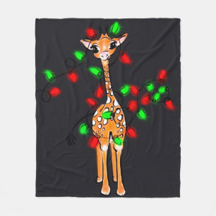 Festive helgdag giraffe, red grönt twinkle ljus fleecefilt