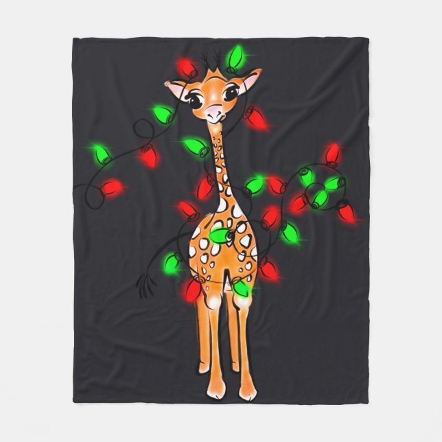 Festive helgdag giraffe, red grönt twinkle ljus fleecefilt (Framsidan)