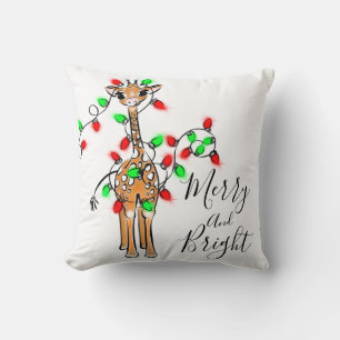Festive helgdag giraffe, red grönt twinkle ljus kudde