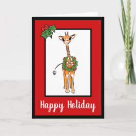 Festive Helgdag Giraffe with Holly berry wandeanda Helgkort
