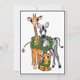 Festive Helgdag Giraffe, Zebra, Tiger Julkort
