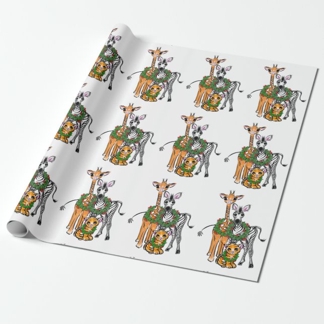 Festive Helgdag Giraffe, Zebra, Tiger Presentpapper (Utrullad)