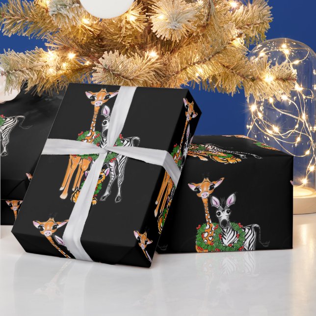 Festive Helgdag Giraffe, Zebra, Tiger Wrapping Pa Presentpapper (Helgdagar)