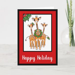 Festive Helgdag Giraffes with Holly wandene Helgkort