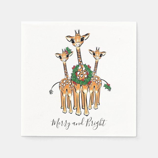 Festive Helgdag Giraffes with Holly wandene Pappersservett (Framsidan)