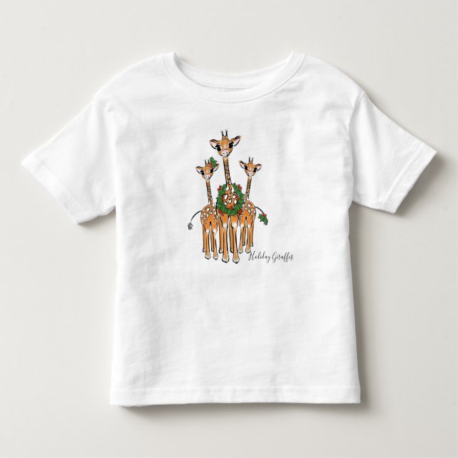 Festive Helgdag Giraffes with Holly wandene T Shirt (Framsida)