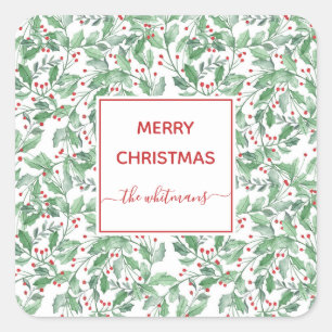 Festive Helgdag Greenery Personlig jul jul Fyrkantigt Klistermärke