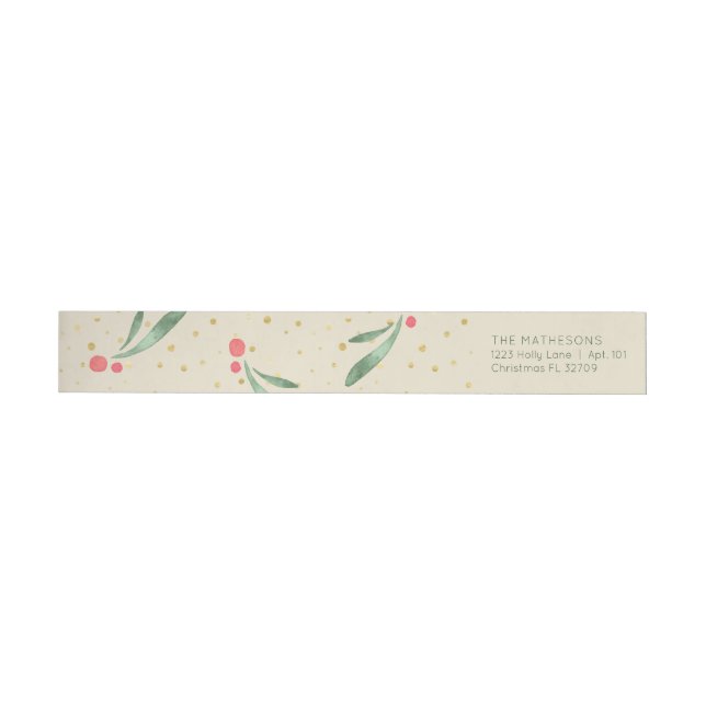 Festive Helgdag Greenery Red Berries Guld Confetti Etikettband (Individual)