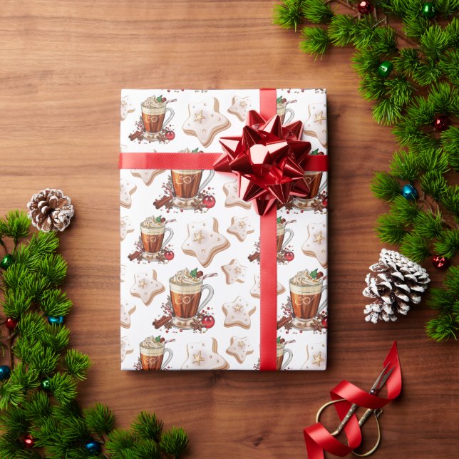Festive Helgdag Latte with Cookies Wrapping Papper Presentpapper (Julgåva)