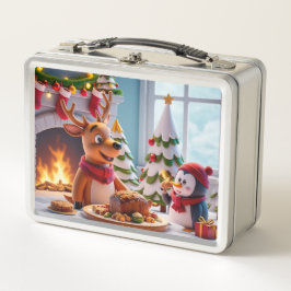 Festive Helgdag Lunchbox med Reindeer och Penguin