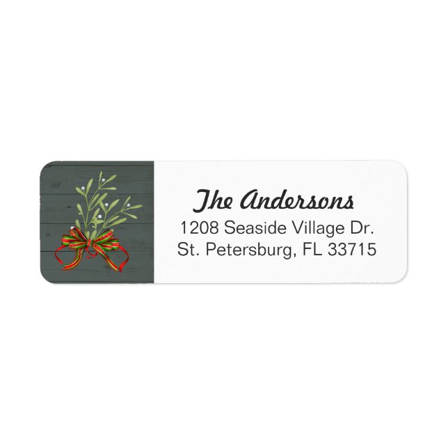 Festive Helgdag Mistletoe och Ribbon Returadress Etikett (Framsidan)