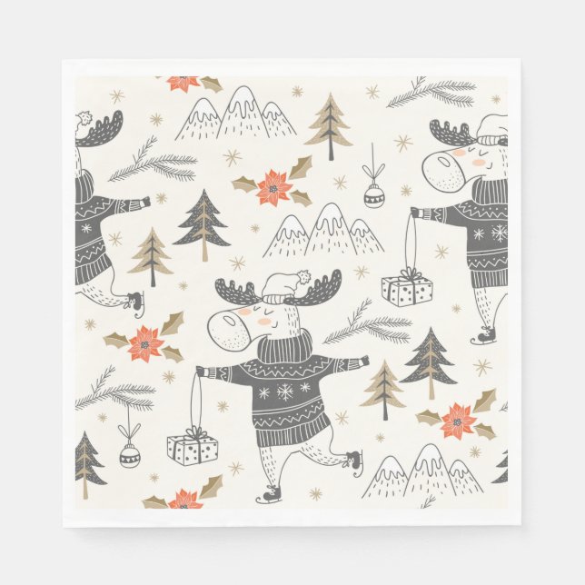 Festive Helgdag Moose Teckning Pappersservett (Framsidan)