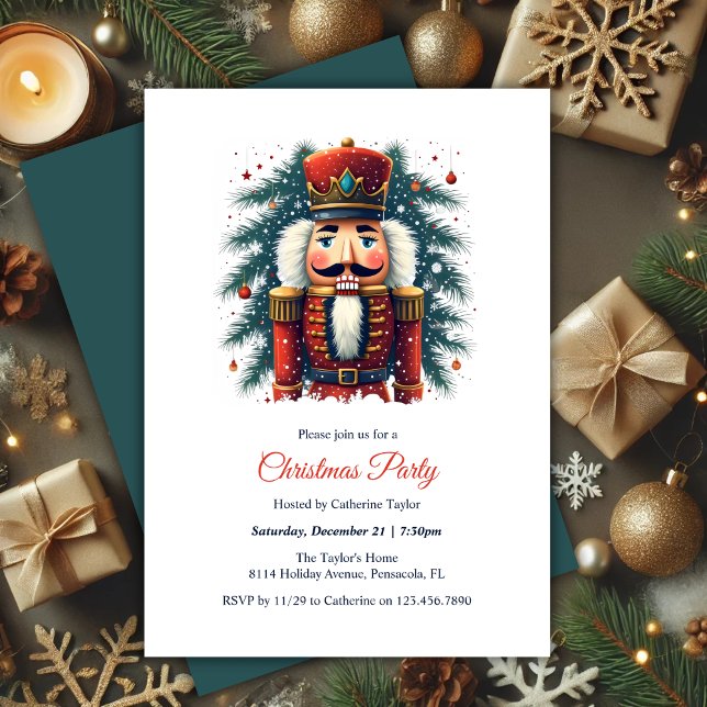 Festive Helgdag Nutcracker jul Party Inbjudningar (Festive Holiday Elegant Nutcracker Christmas Party Invitation)
