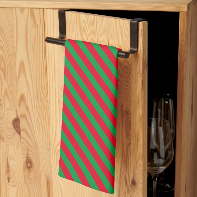 Festive Helgdag och Red Diagonal Stripe Kökshandduk (Thirds Fold)