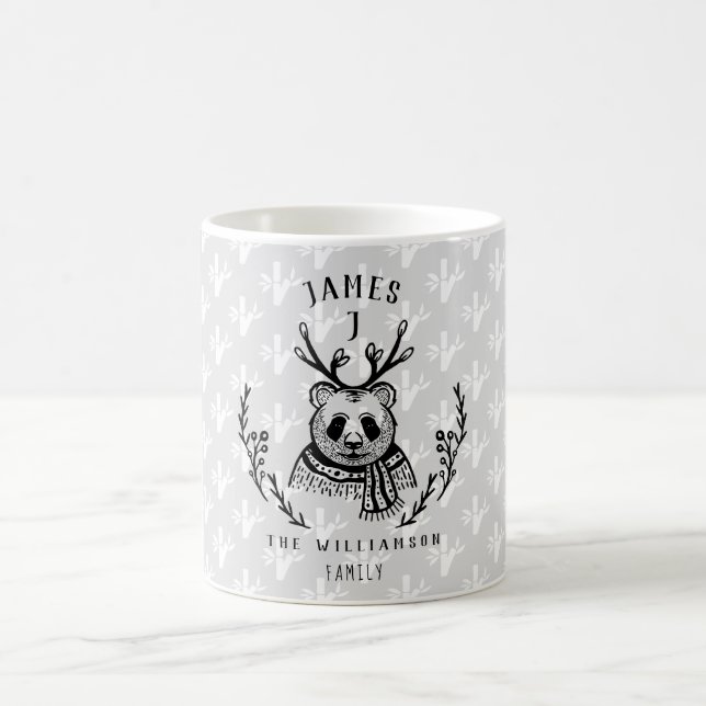 Festive Helgdag Panda Bear Etching Family Monogram Kaffemugg (Center)