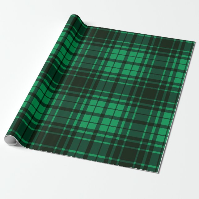 Festive Helgdag Play Grönt och Black Tartan Presentpapper (Utrullad)