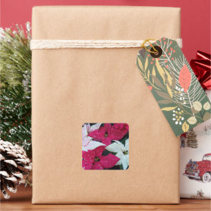 Festive Helgdag Poinsettias Blommigt Fyrkantigt Klistermärke