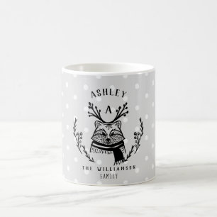 Festive Helgdag Racoon Etching Family Monogram Kaffemugg
