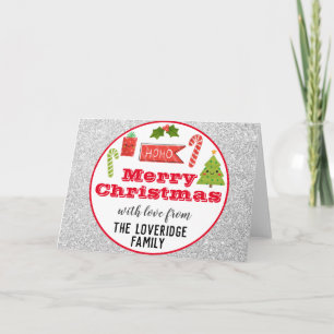 Festive Helgdag Red Silver Glitter Kort