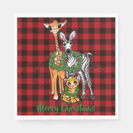 Festive Helgdag safari-vänner, rödsvart pläd Pappersservett