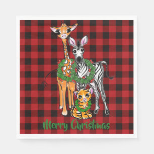 Festive Helgdag safari-vänner, rödsvart pläd Pappersservett