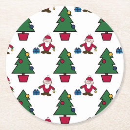 Festive Helgdag Santa & Träd Papper Underlägg Rund