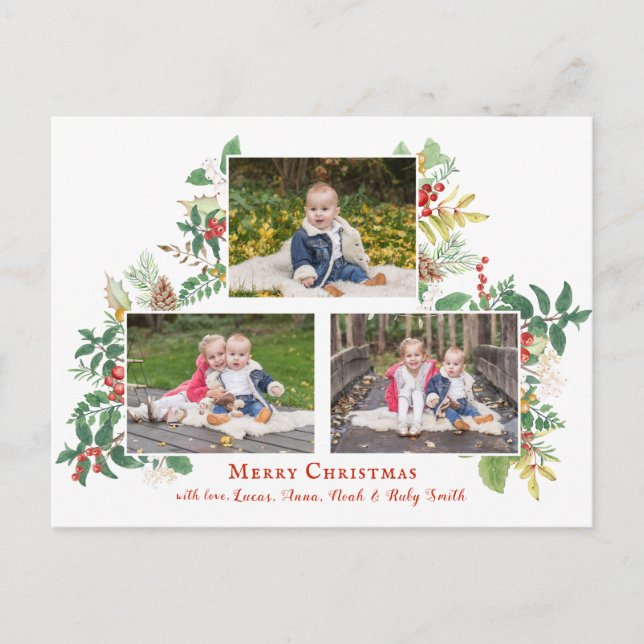 Festive Helgdag Three Photo Vykort (Framsida)
