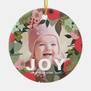 Festive Helgdag WAN med Joy Typography Photo Julgransprydnad Keramik