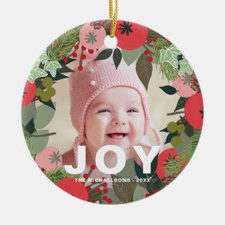 Festive Helgdag WAN med Joy Typography Photo Julgransprydnad Keramik