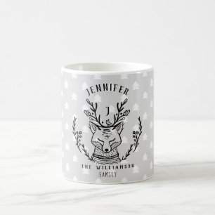Festive Helgdag Wood Fox Etching Family Monogram Kaffemugg