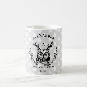 Festive Helgdag Wood Uggla Etching Family Monogram Kaffemugg