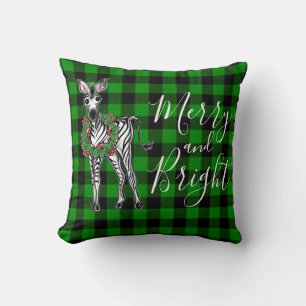 Festive Helgdag Zebra, Holly-andedräkt, grönt plai Kudde