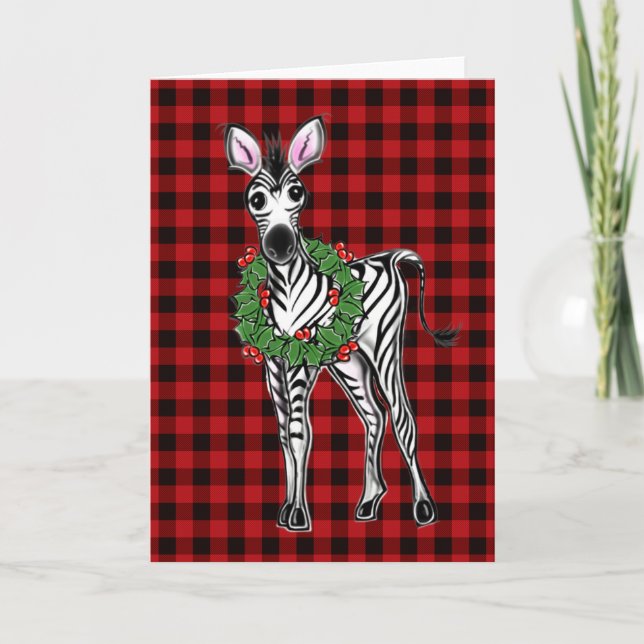 Festive Helgdag Zebra Holly-andedräkt | Röd buffel Kort (Framsida)