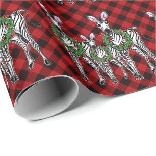 Festive Helgdag Zebra Holly-andedräkt Röd buffel Presentpapper