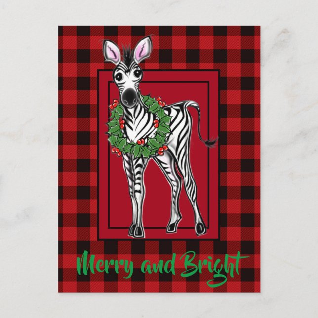 Festive Helgdag Zebra Holly-andedräkt | Röd buffel Vykort (Framsida)