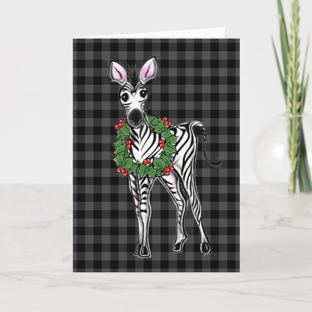 Festive Helgdag Zebra Holly-krans, grått-buffalo Kort (Framsida)