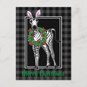 Festive Helgdag Zebra Holly-krans, grått plaid Vykort