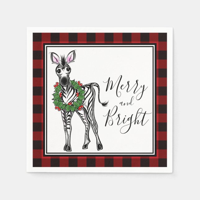 Festive Helgdag Zebra Holly wandebuffalo plaid Pappersservett (Framsidan)