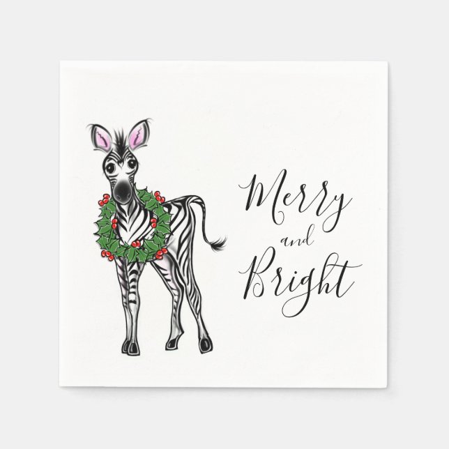 Festive Helgdag Zebra-illustration, bruna andedräk Pappersservett (Framsidan)