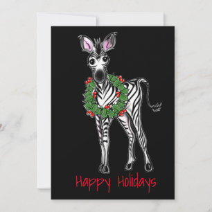 Festive Helgdag Zebra Illustration, Holly wandning Julkort