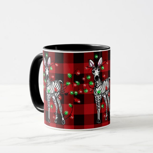 Festive Helgdag Zebra Red Black plaid ljus Mugg (Framsida vänster)