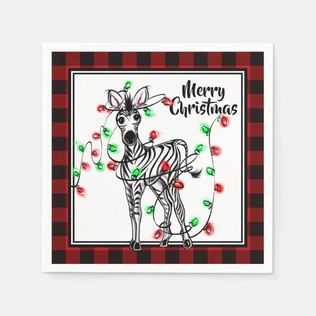 Festive Helgdag Zebra Red Black plaid ljus Pappersservett (Framsidan)
