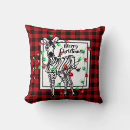 Festive Helgdag Zebra, twinkle light buffalo plaid Kudde