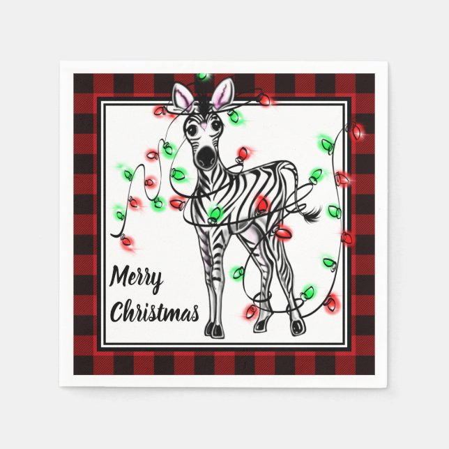 Festive Helgdag Zebra, Twinkle ljus, plaid Pappersservett (Framsidan)